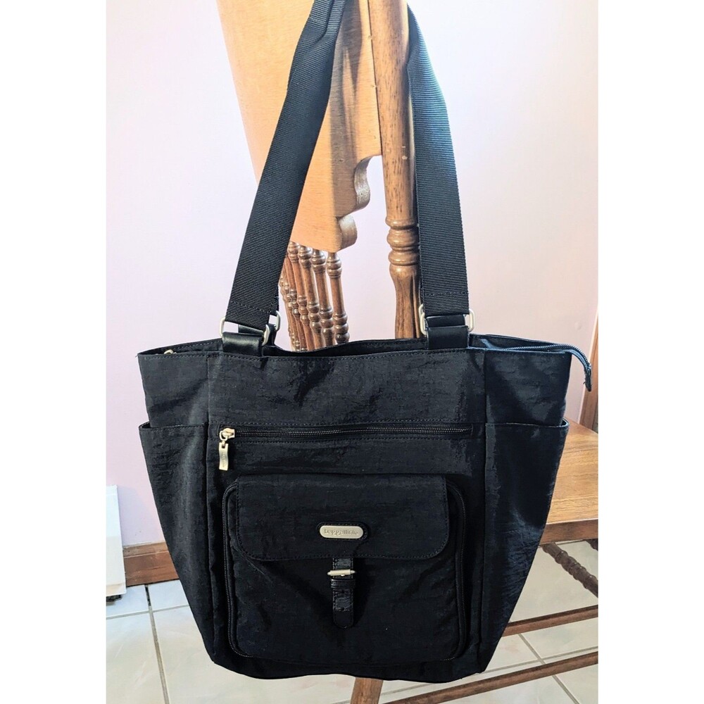 Baggallini Town Travel Shoulder Tote Bag Black Nylon Lightweight Handbag
